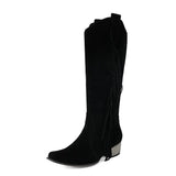 Moderna Cowgirl Boots i Mocka med Fransar Svart / 35