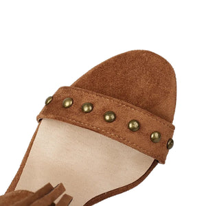 Cowboy sandaler med fransar i mockalook och nitar