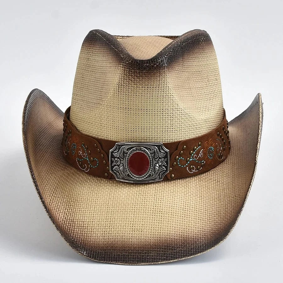 Cowboy Stråhatt med Smyckesbälte Ljusbeige / One Size
