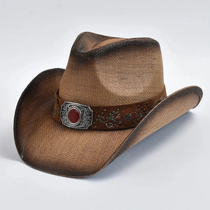 Cowboy Stråhatt med Smyckesbälte Mörkbeige / One Size