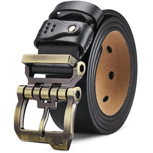 Cowboybälte i Äkta Läder med Retro Spänne Svart med guldspänne / 105cm