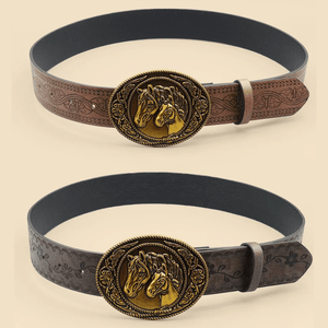 Cowboybälte i Retrostil med Hästmotiv och Präglad Design