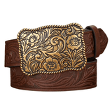 Cowboybälte med rektangulärt spänne Mörkbrun / 120cm