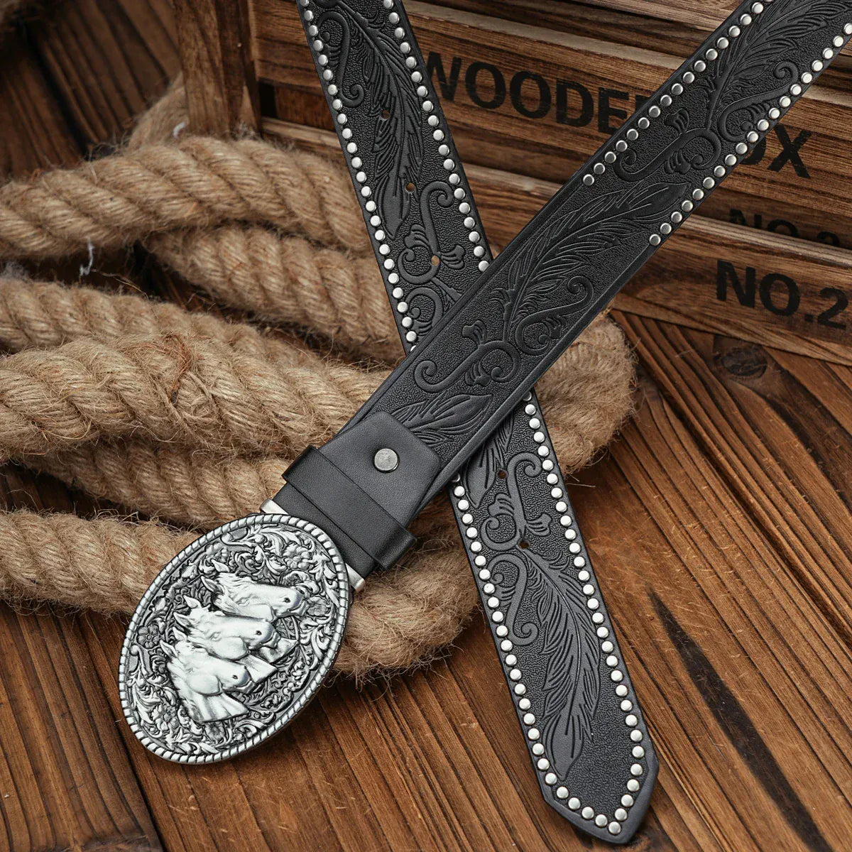 Cowboybälte silverfärgat hästspänne