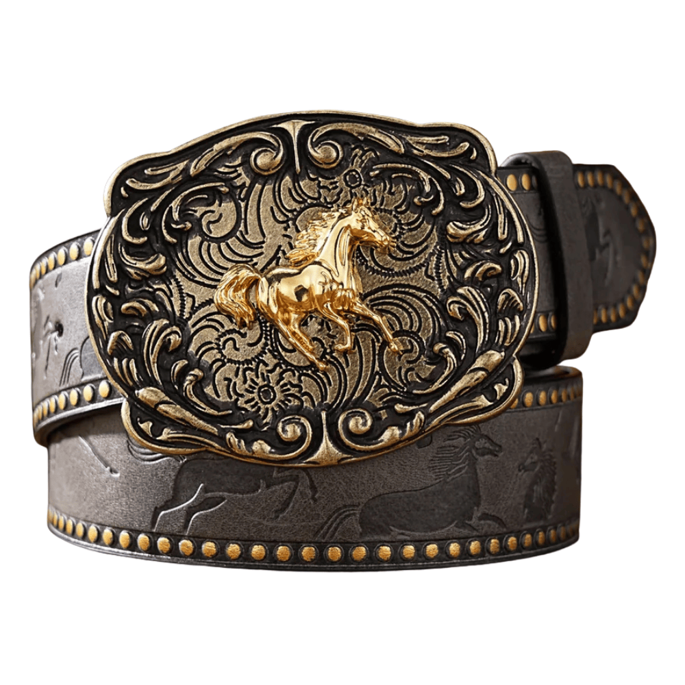 Cowboybälte skulpterad gyllene häst Grå / 120cm