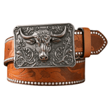 Cowboybälte Tjurhuvud Silver Kamel / 120cm