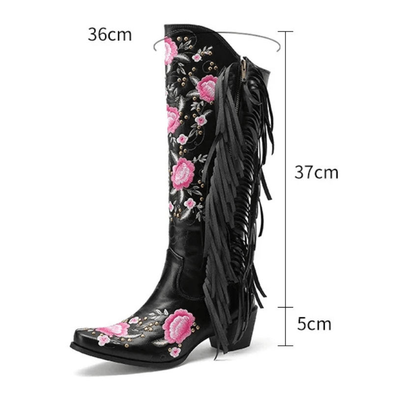 Cowboyboots med blombroderi och fransar