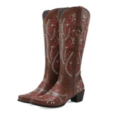 Cowboyboots med broderad design och blockklack Brun / 35