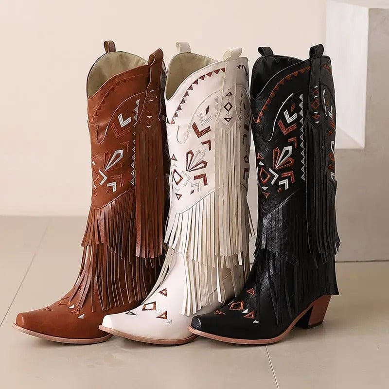 Cowboyboots med broderad design och eleganta fransar