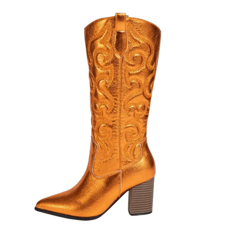 Cowboyboots med broderad metallisk yta och spetsig tå