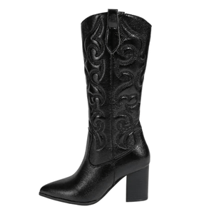 Cowboyboots med broderad metallisk yta och spetsig tå
