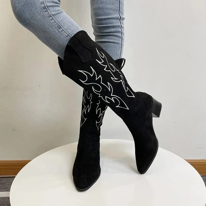 Cowboyboots med broderad sammet