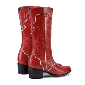 Cowboyboots med broderad westernstil i lyxigt läderlook