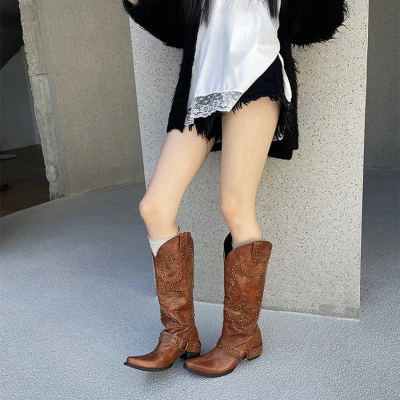 Cowboyboots med Broderade Nitar