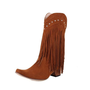 Cowboyboots med fransar i mockalook Brun / 35