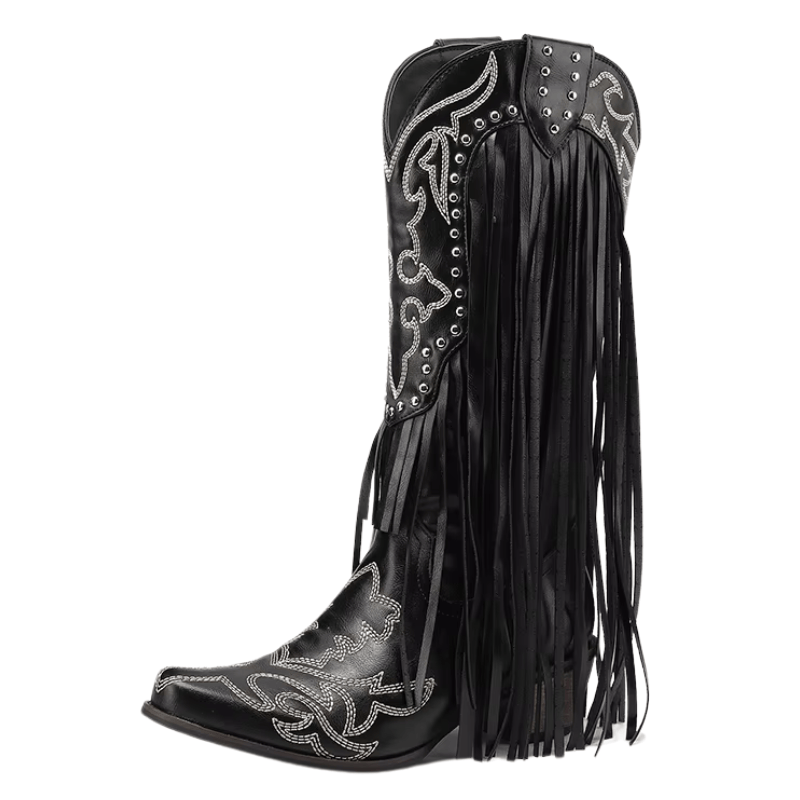 Cowboyboots med fransar och broderi i västernstil Svart / 35