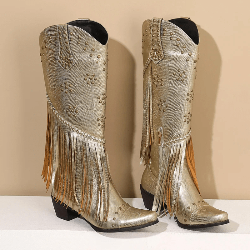 Cowboyboots med Fransar och Präglad Läderlook