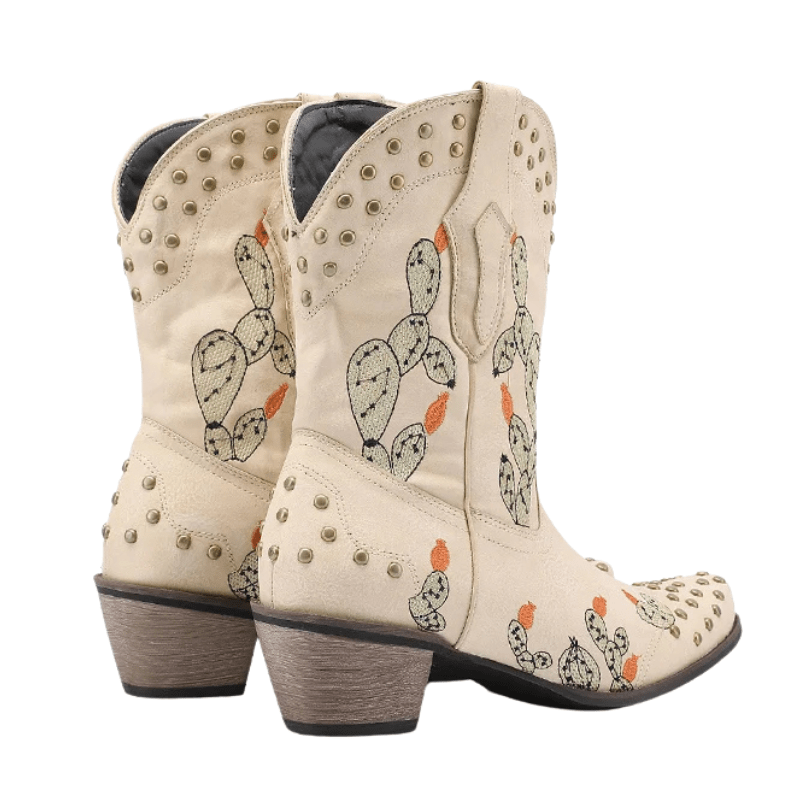 Cowboyboots med Kaktusbroderi och Nitar för Dam