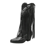 Cowboyboots med tofsar i mjukt läder och broderade detaljer Svart / 35