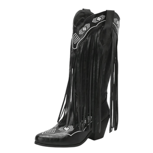 Cowboyboots med tofsar i mjukt läder och broderade detaljer Svart / 35