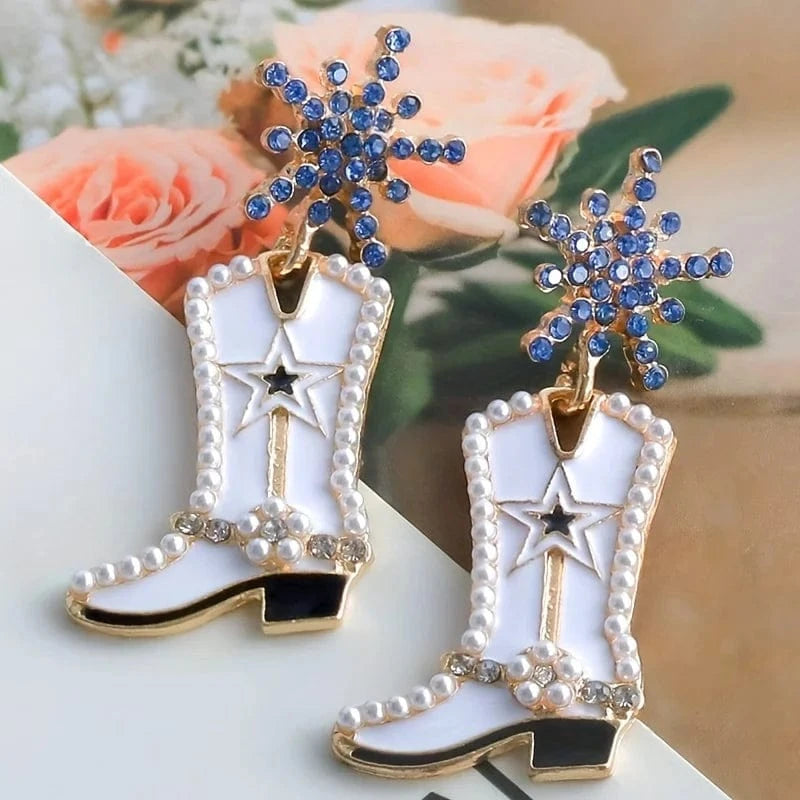 Cowboyboots-örhängen med pärlor och snöflinga