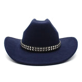 Cowboyhatt i filt med elegant nitbälte Marinblå / 56-58cm