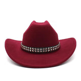 Cowboyhatt i filt med elegant nitbälte Vinröd / 56-58cm