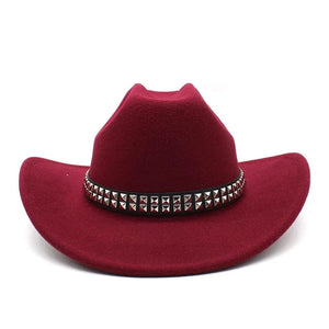 Cowboyhatt i filt med elegant nitbälte Vinröd / 56-58cm