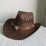 Cowboyhatt i halm med hjärta Mörkbrun