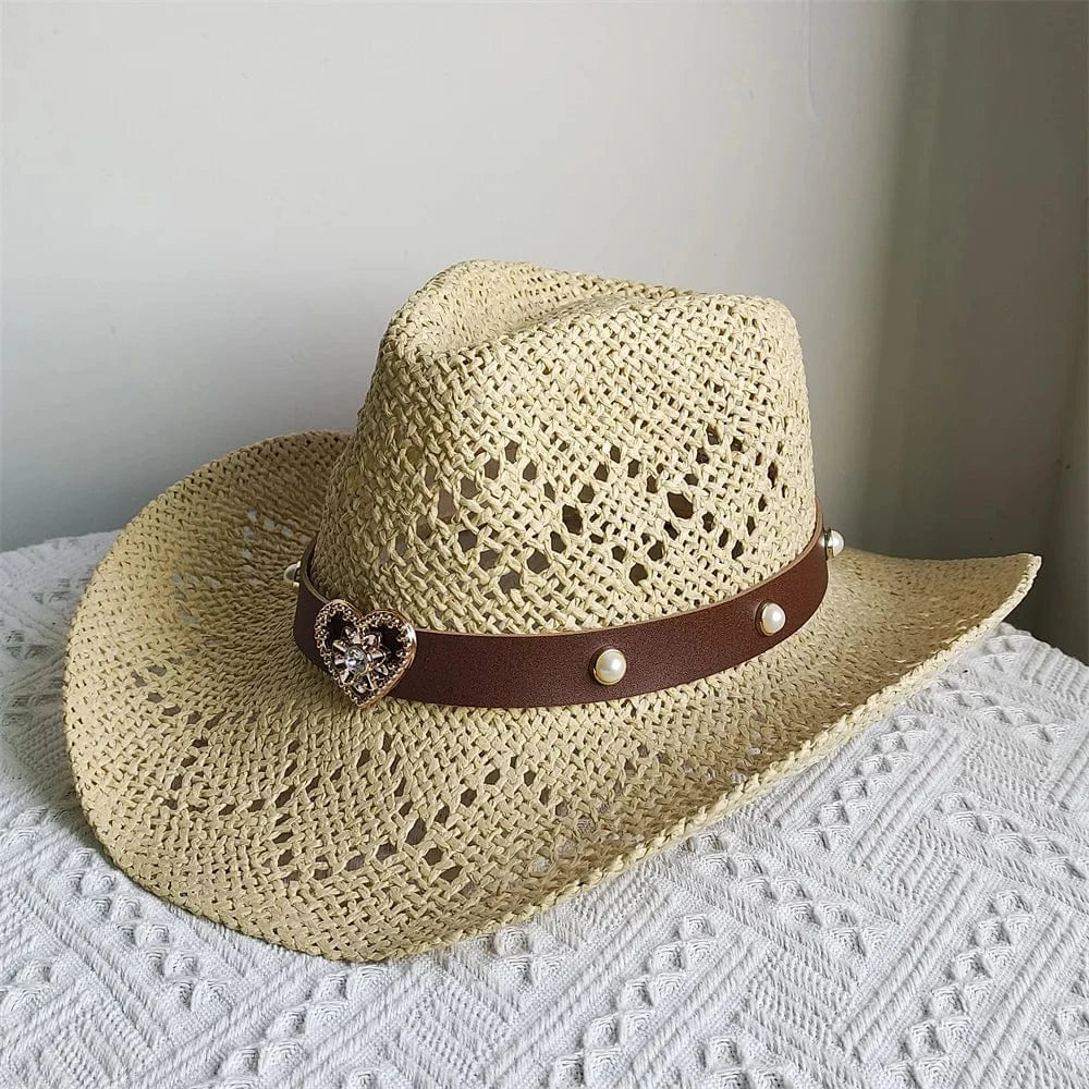 Cowboyhatt i halm med hjärta Naturhalm