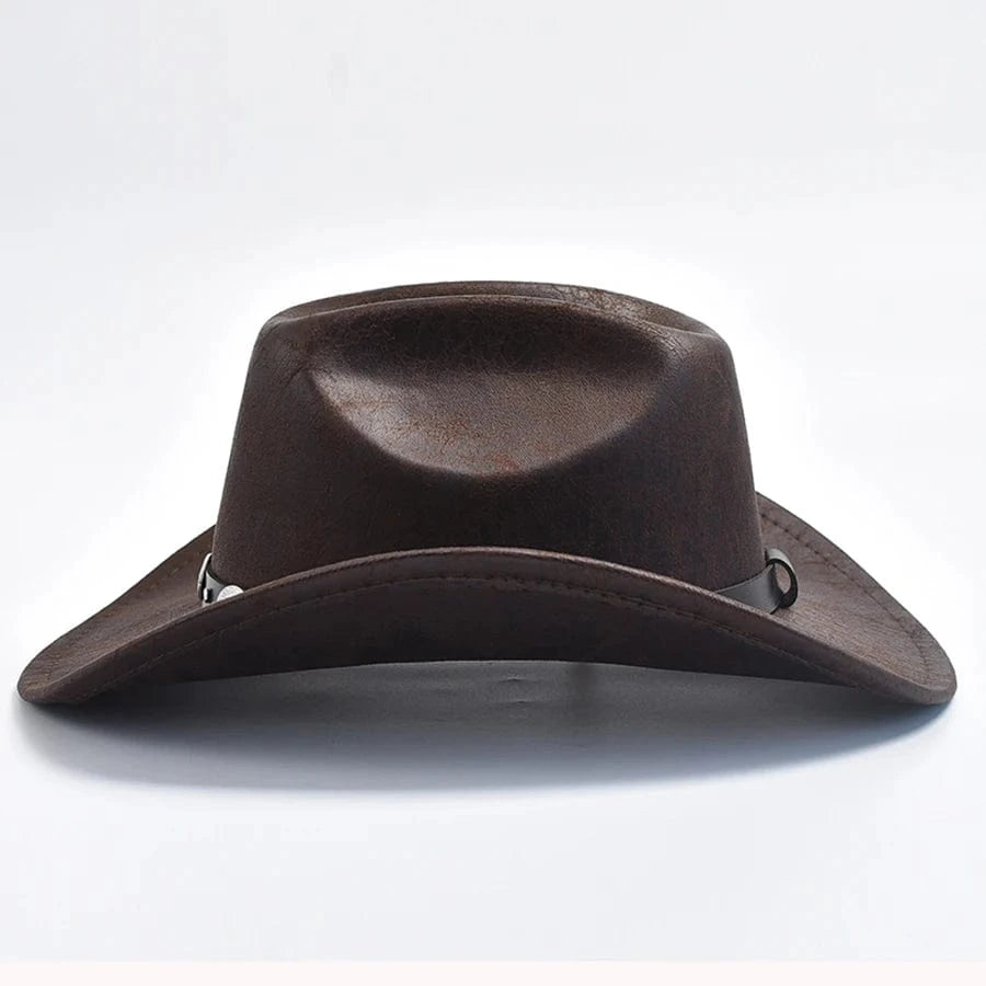 Cowboyhatt i mörk läderlook med silverdekorationer Mörkbrun / One Size