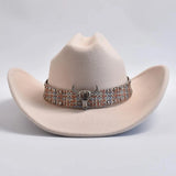 Cowboyhatt i westernstil med elegant bälte och bred brätte Beige / One Size