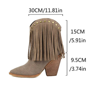 Cowgirl-Ankelboots i Mocka med Fransar