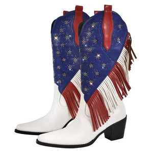 Cowgirl Boots med Amerikansk Flagga och Fransar