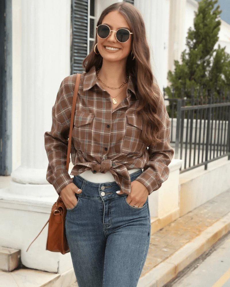 Cowgirl rutig flanellskjorta Brun / S