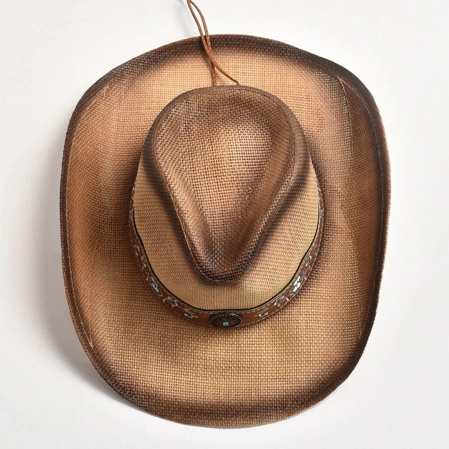 Cowgirlhatt med Blommig Brodyr Khaki / 56-58cm