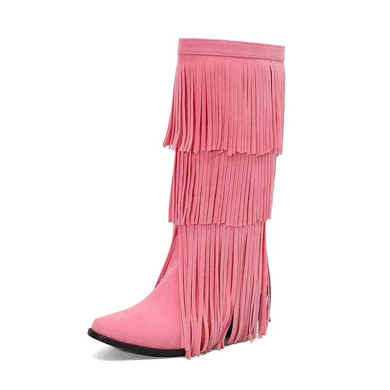 Höga Cowboyboots med Fransar för Dam Rosa / 36