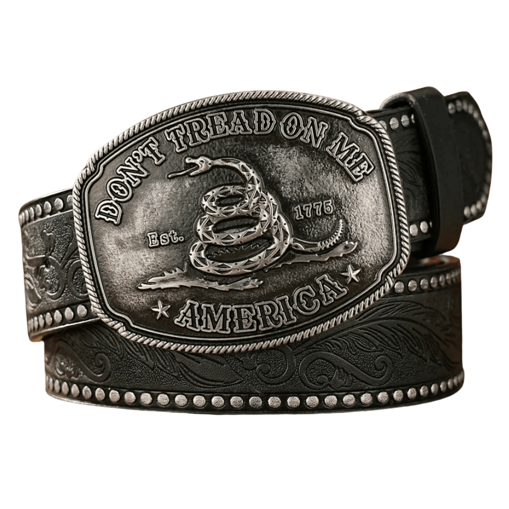 Don't Tread On Me cowboybälte med ormmotiv Svart silver / 120cm