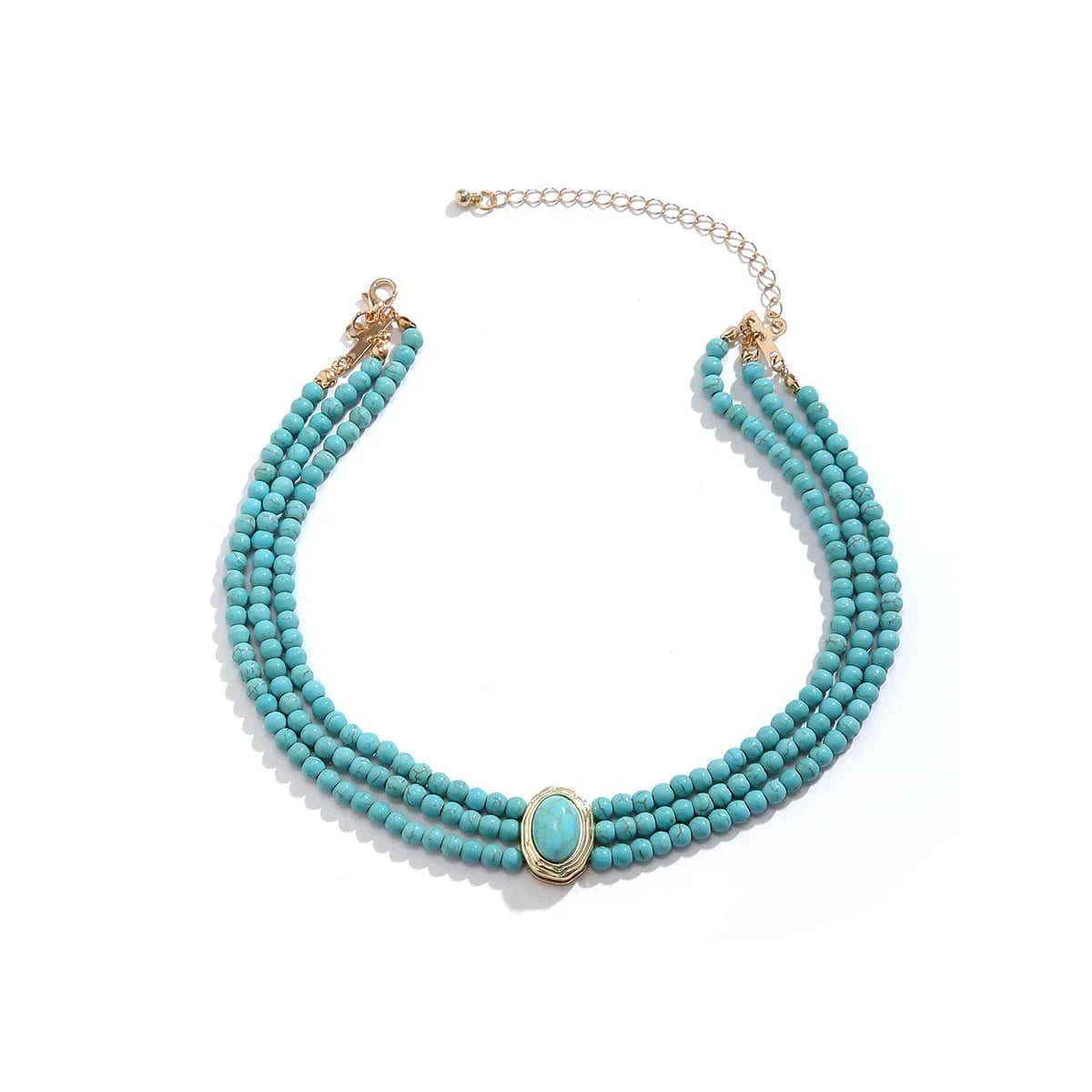 Flerradigt choker-halsband med turkosa pärlor
