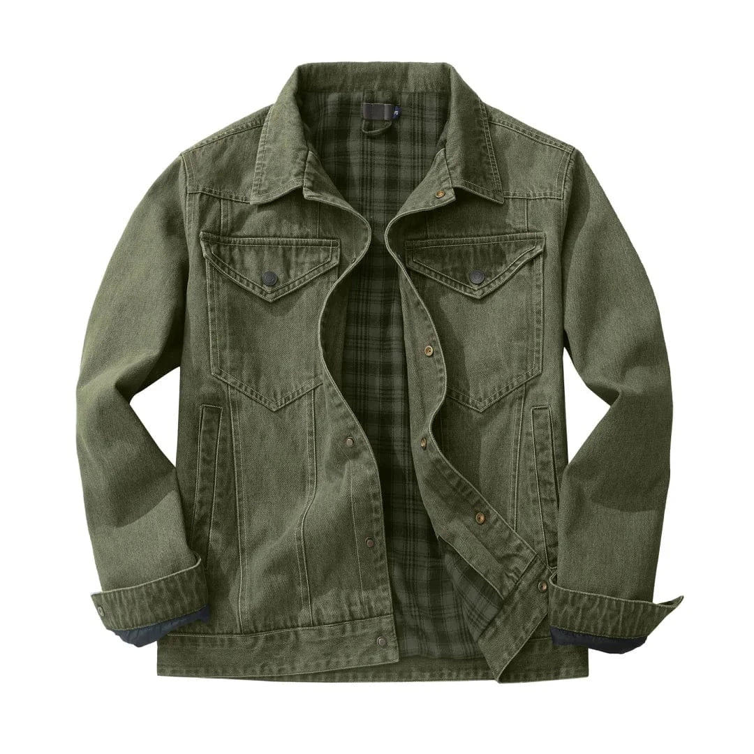 Fodrad denim jacka herr Grön / M