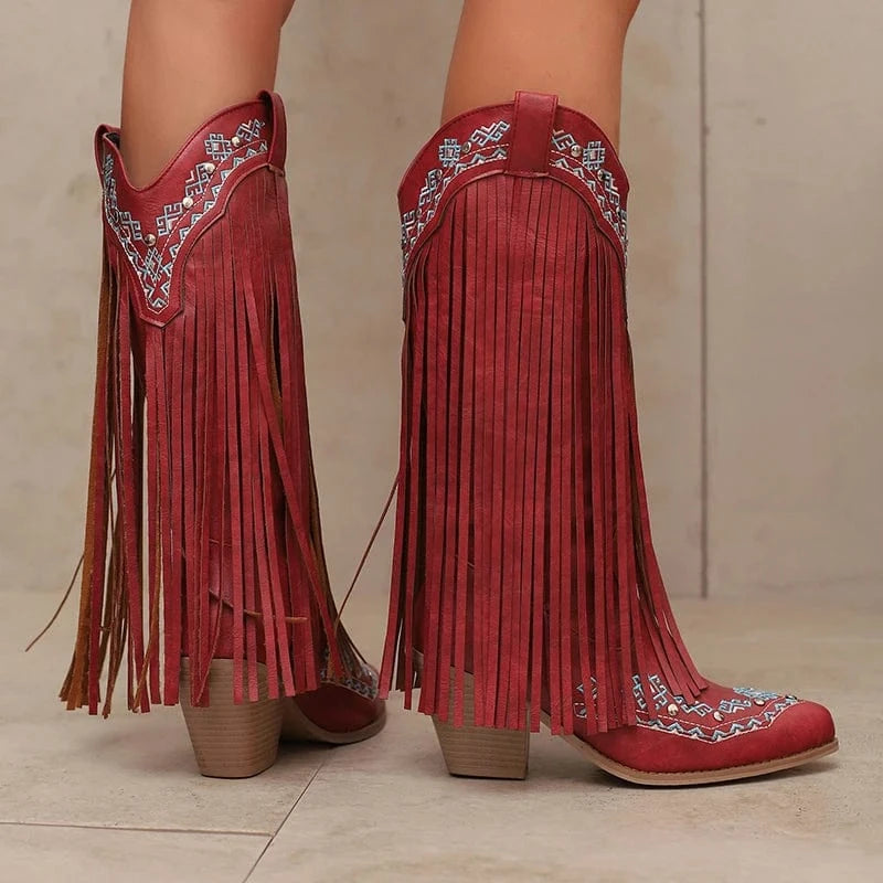 Fransboots med Broderi i Westernstil