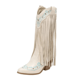 Fransboots med Broderi i Westernstil Vit / 35