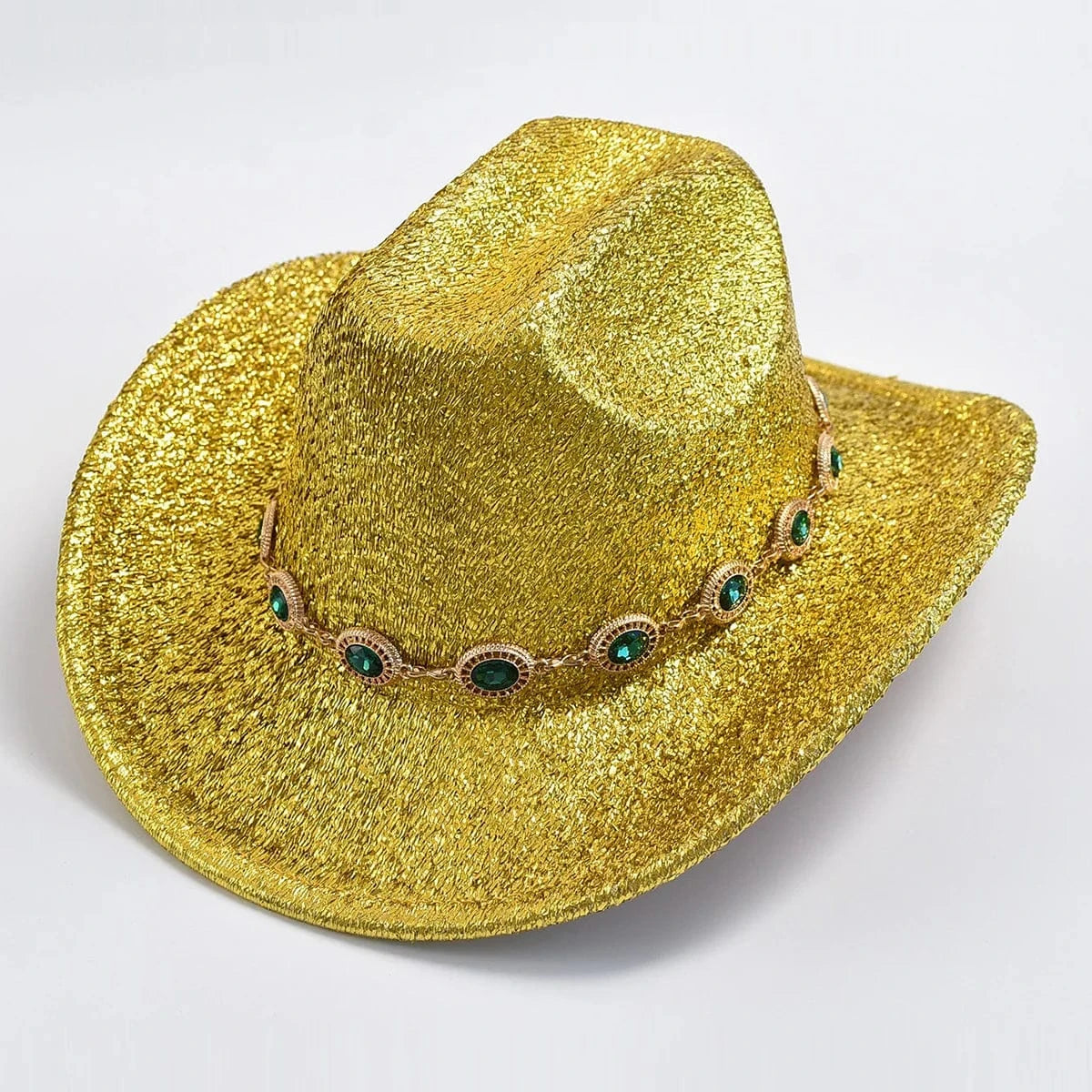 Glittrig cowboyhatt med strass Gul / One Size