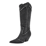 Höga Cowboyboots i Denim med Strass Grå / 35
