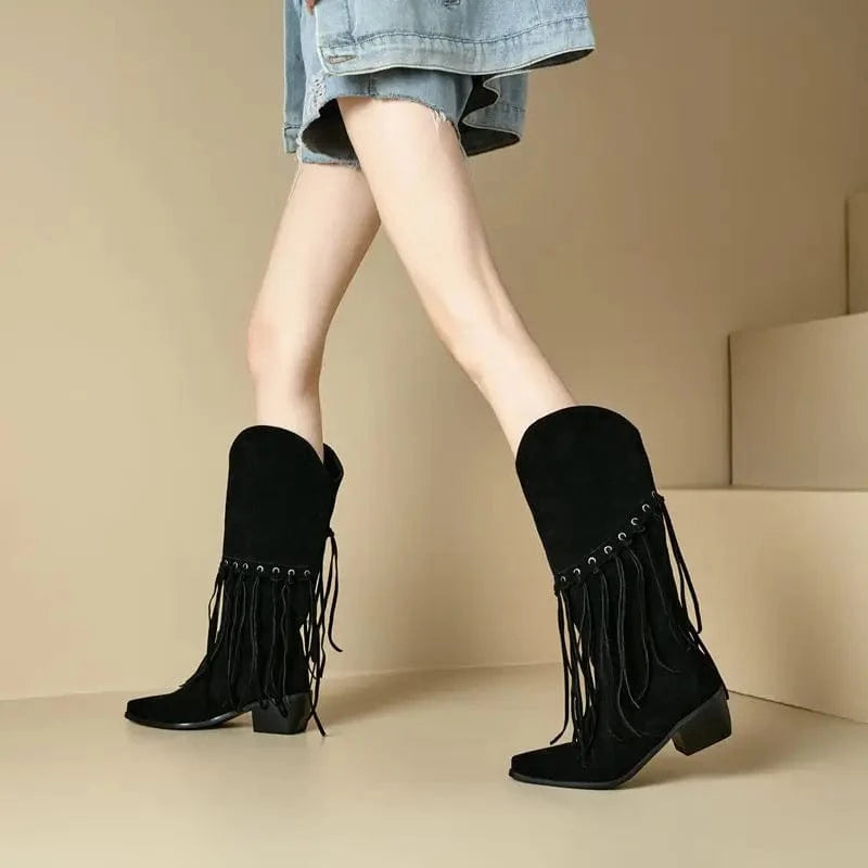 Höga Frans Cowboyboots i Mocka