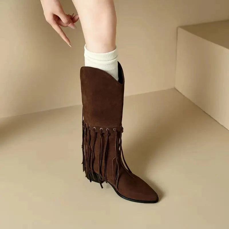 Höga Frans Cowboyboots i Mocka
