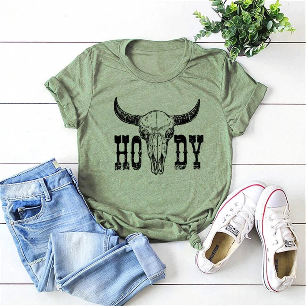 "Howdy" Western T-shirt Olivgrön / S
