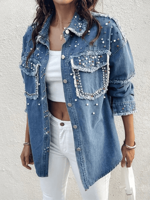 Jeansjacka dam med pärlor och strass