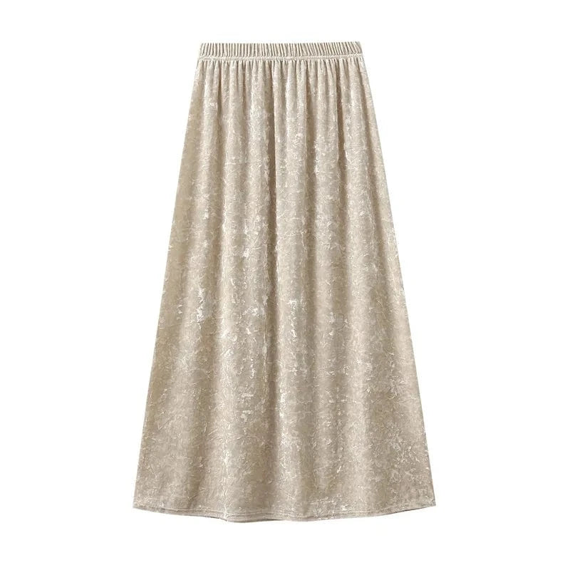 Kjol krossad sammet Beige / One Size