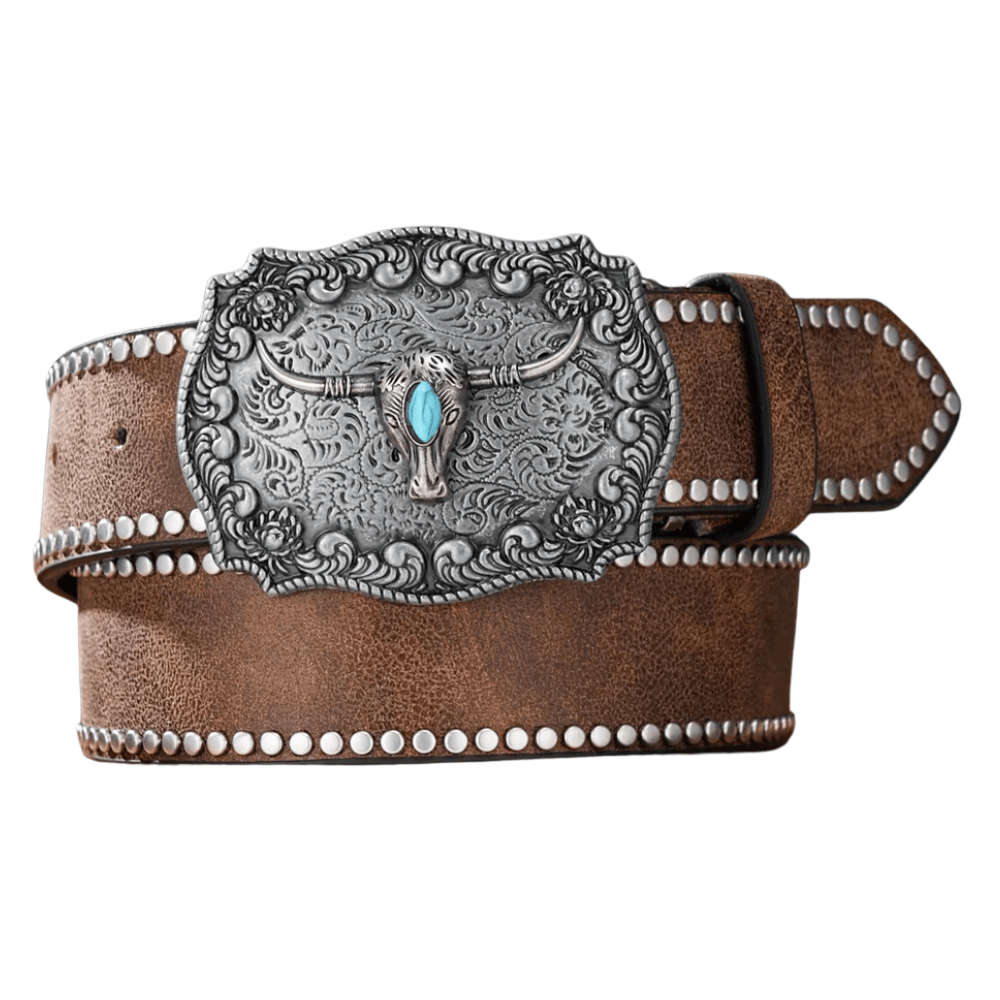 Klassisk cowboybälte tjurhuvudspänne Brun / 120cm
